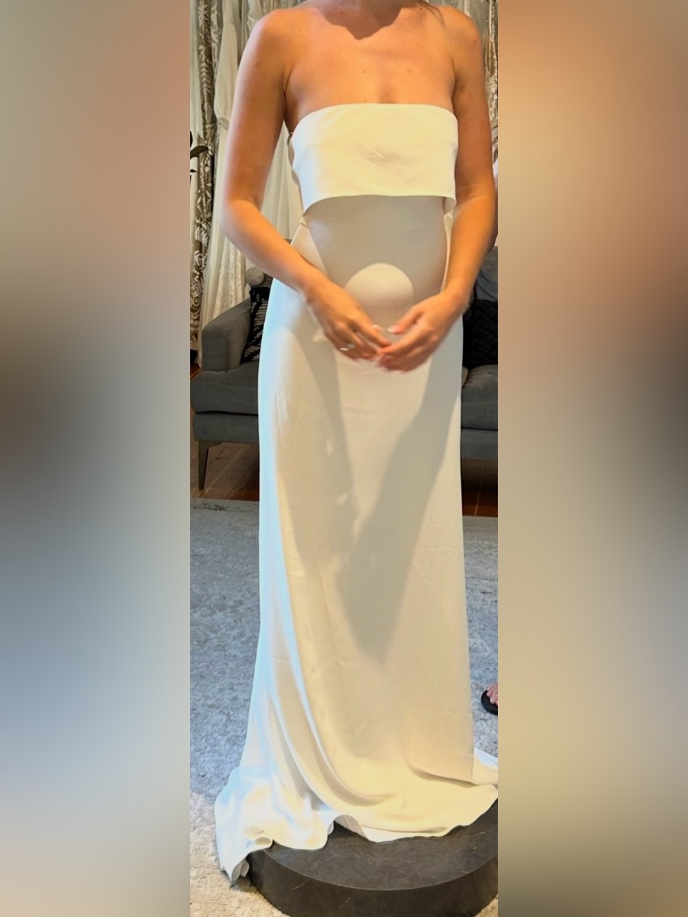 Strapless White Satin Wedding Dress with Draped Bodice